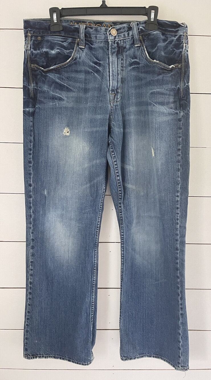 American Eagle Men Jeans Bootcut Western Distressed Faded 100% Cotton Vtg 34/30